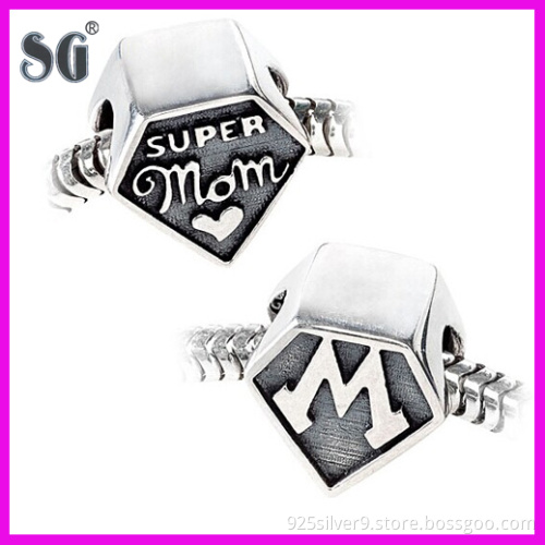 Sterling Silver Super Mom Charm Bracelet_Special iconic shape beads for a Super Mom
